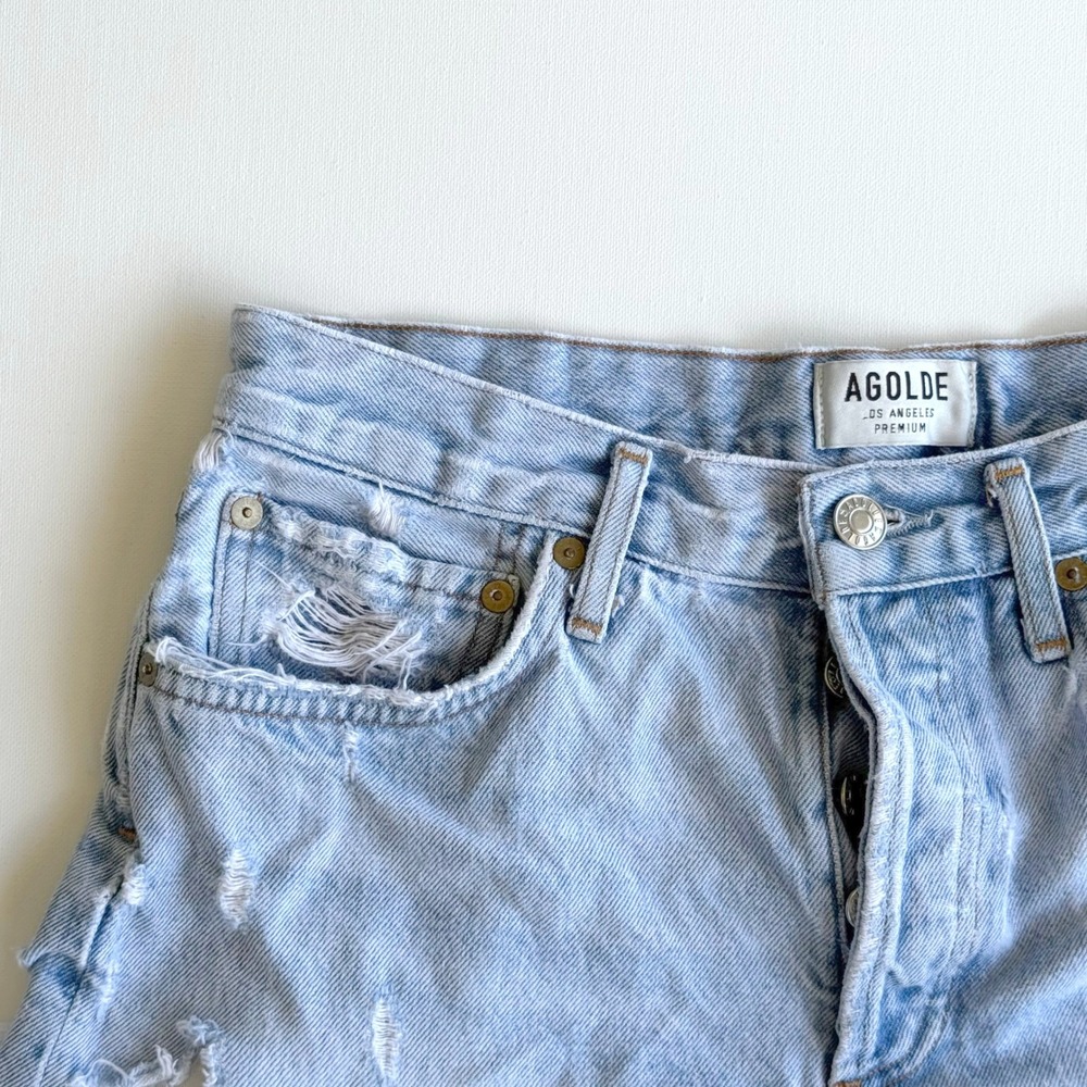 AGOLDE Parker Cut Off Denim Shorts Women's Size 27 Light Blue Distressed - Picture 6 of 7